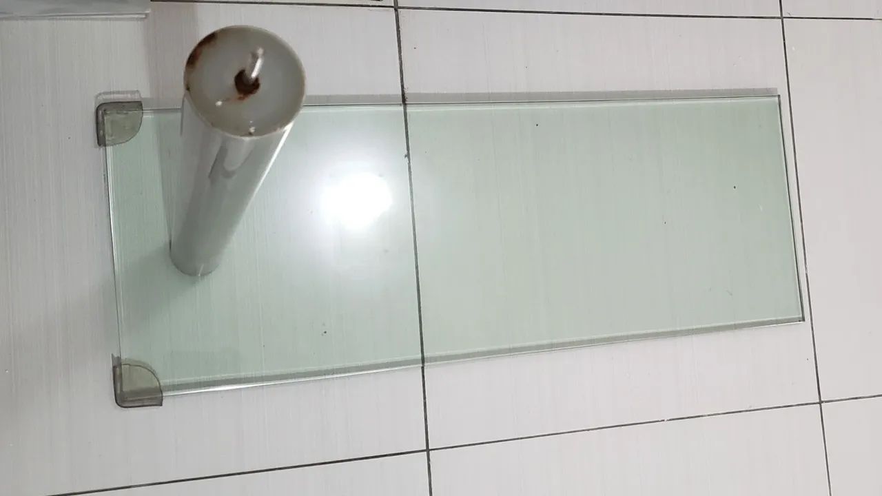 Mesa de vidro + coluna de Aço Inox
