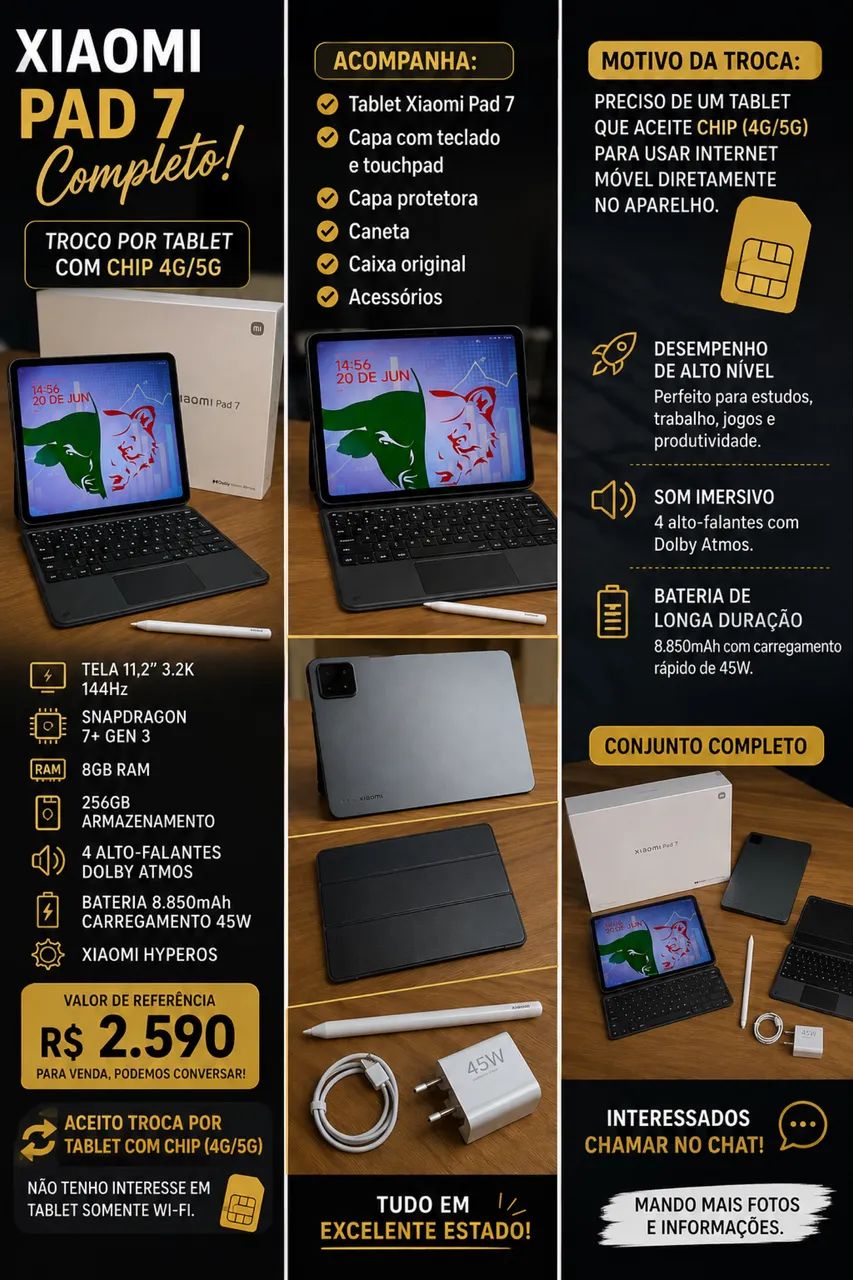 Xiaomi Pad 7 256GB + Teclado + Caneta + Capas 