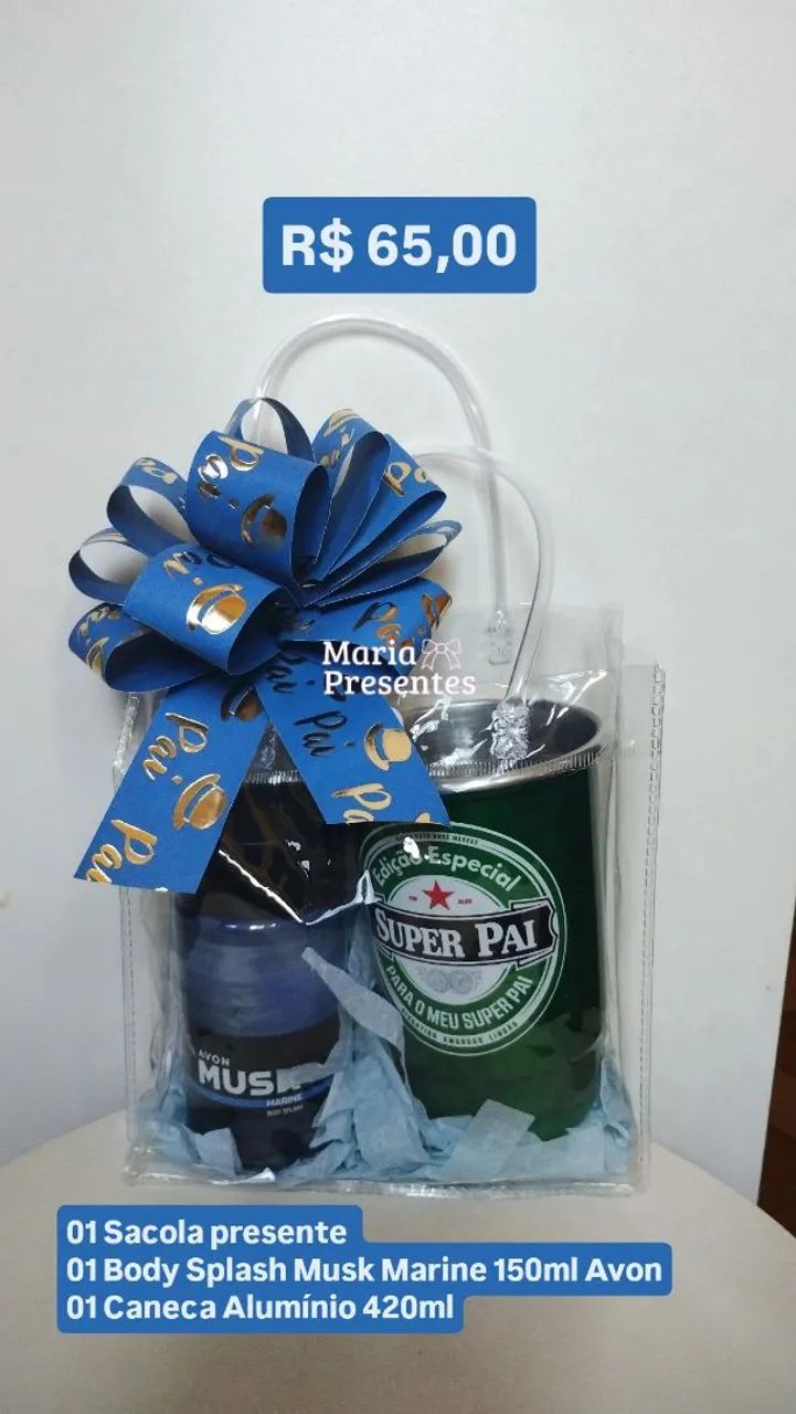 Sacola presente dia dos pais com Body Splash e caneca alumínio  - Foto 4