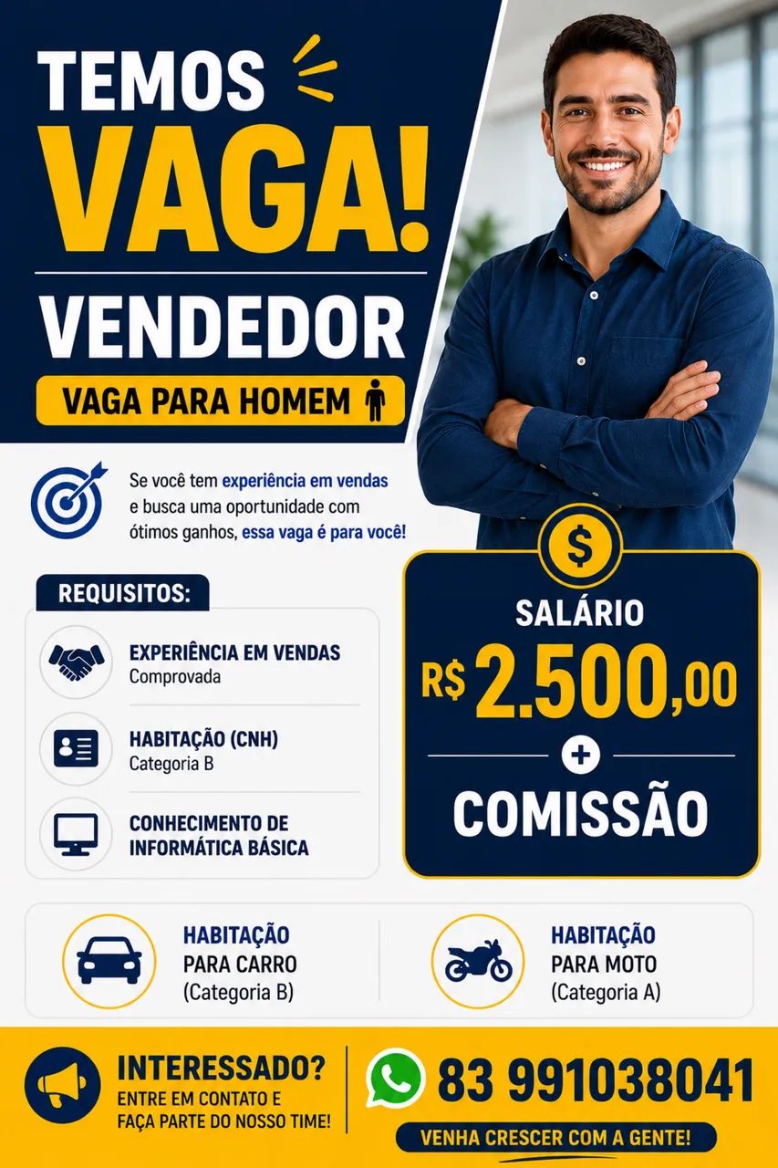 OPORTUNIDADE DE EMPREGO - VENDEDOR