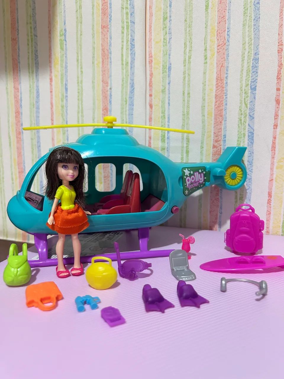 Kit COMPLETO Viagem de Helicóptero Polly Pocket