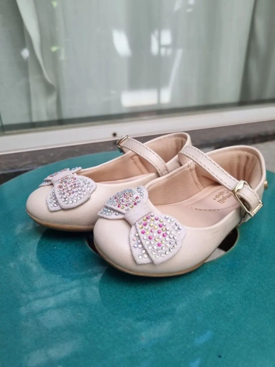 sapatilha bailarina nude com laço e strass pampili usada - tam 19
