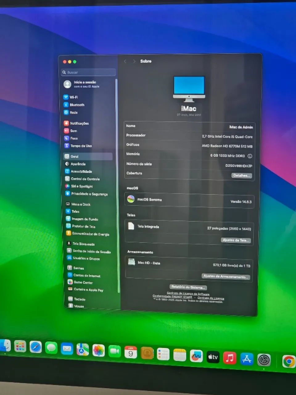 iMac 27 Pol Mid 2011 - Core i5 - HD 1TB - 6GB Ram - Parcelo no