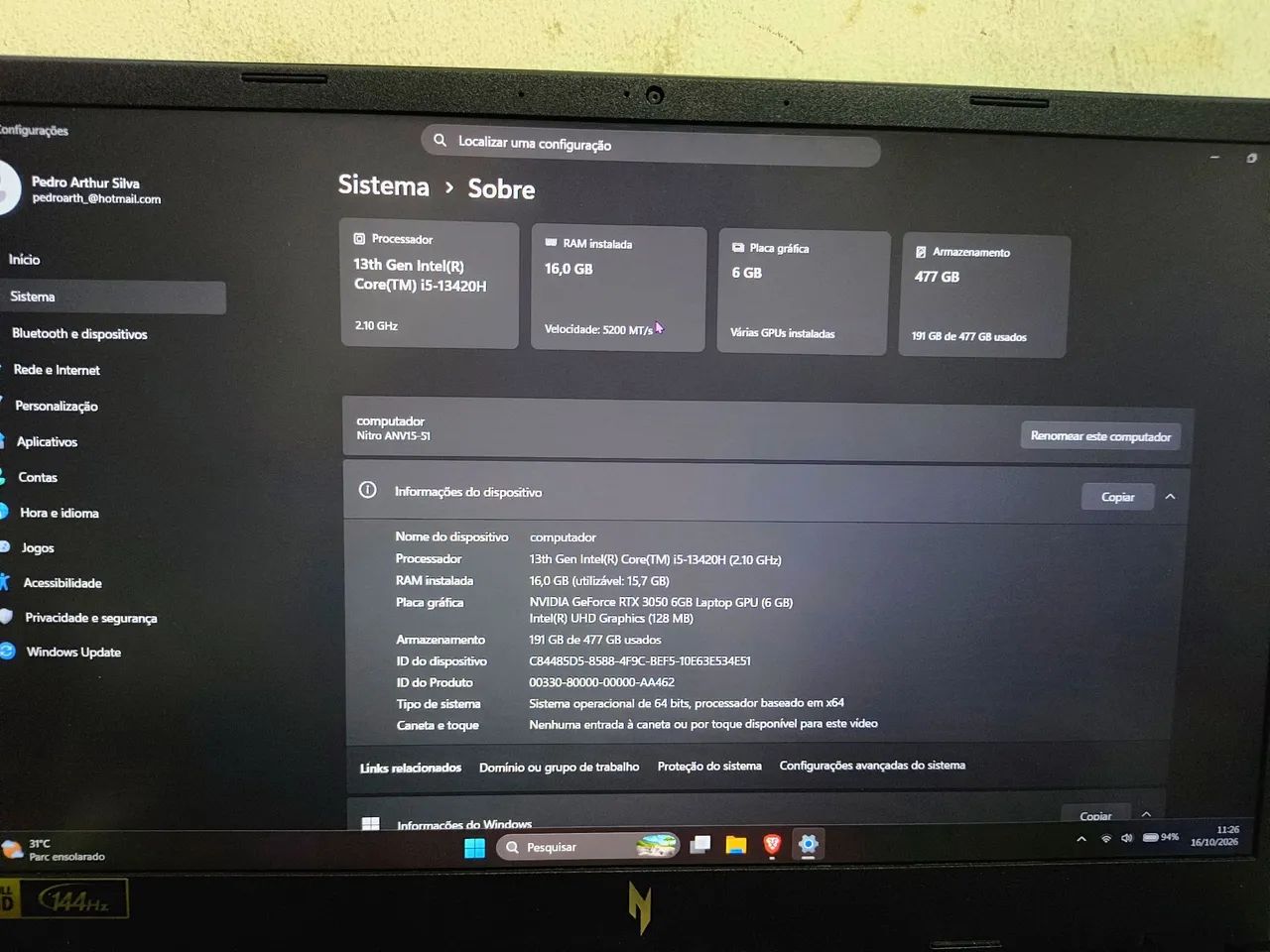 Acer nitro v15 completo com teclado magnético e periféricos - Foto 5