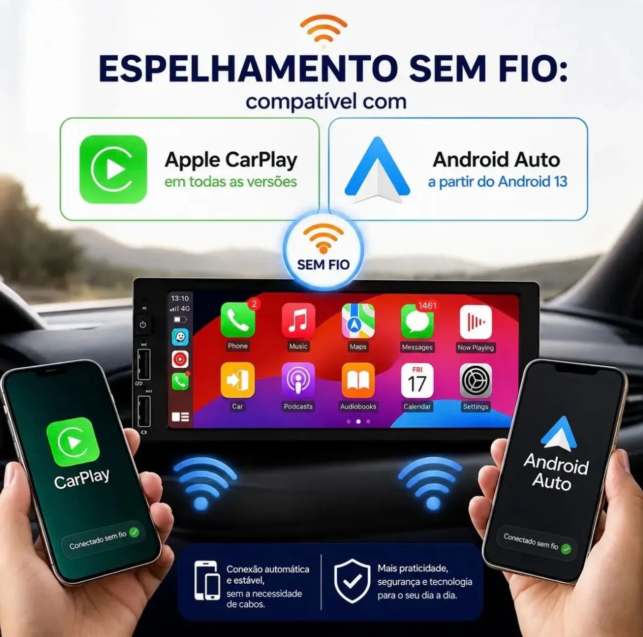 Central multimídia 6.9 polegadas com tecnologia CarPlay e Android auto sem fio - Foto 4
