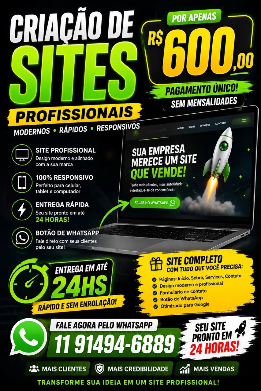 Criação de Site Profissional em 24h | R$ 600