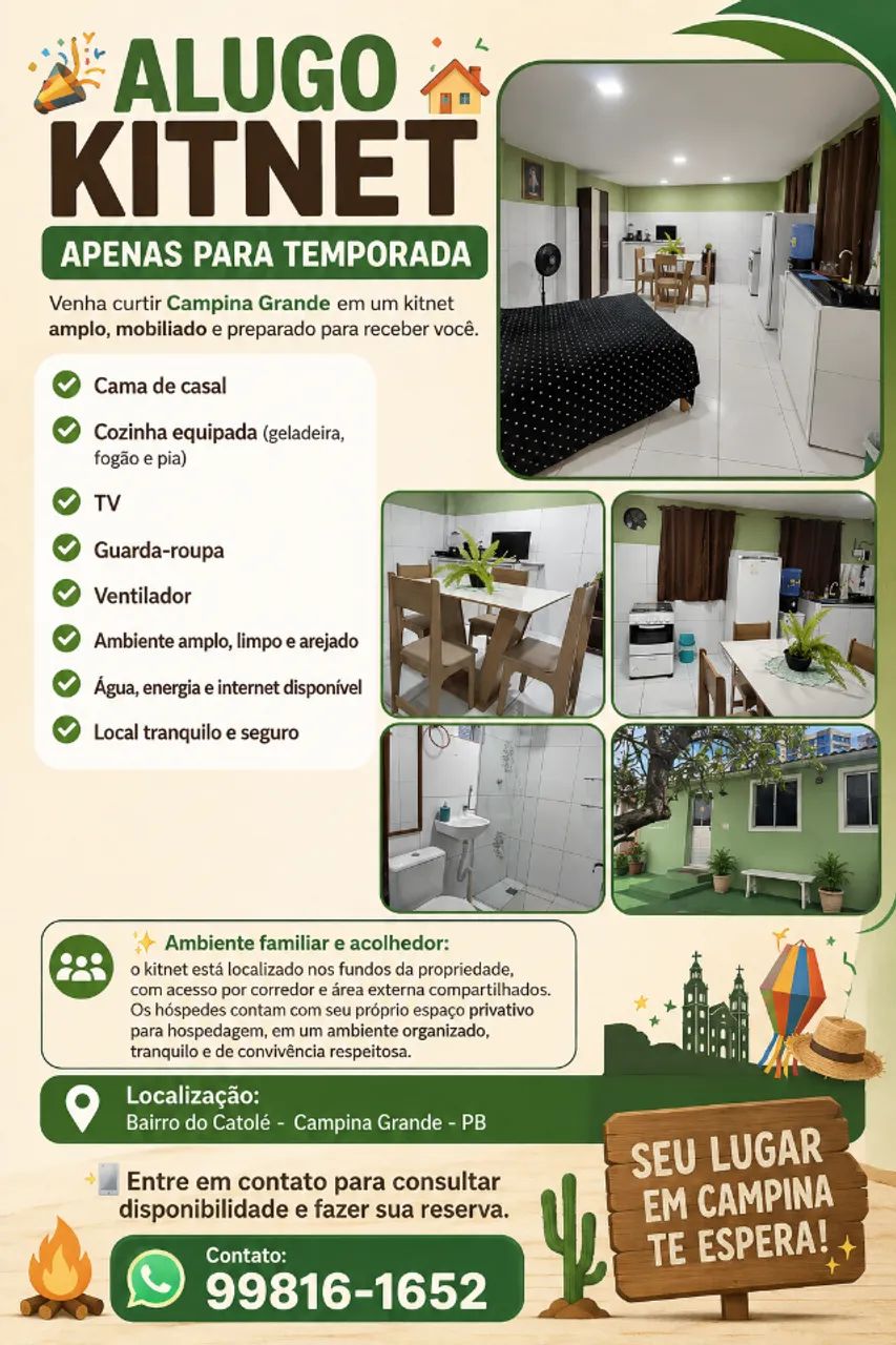 ALUGO KITNET APENAS PARA TEMPORADA 