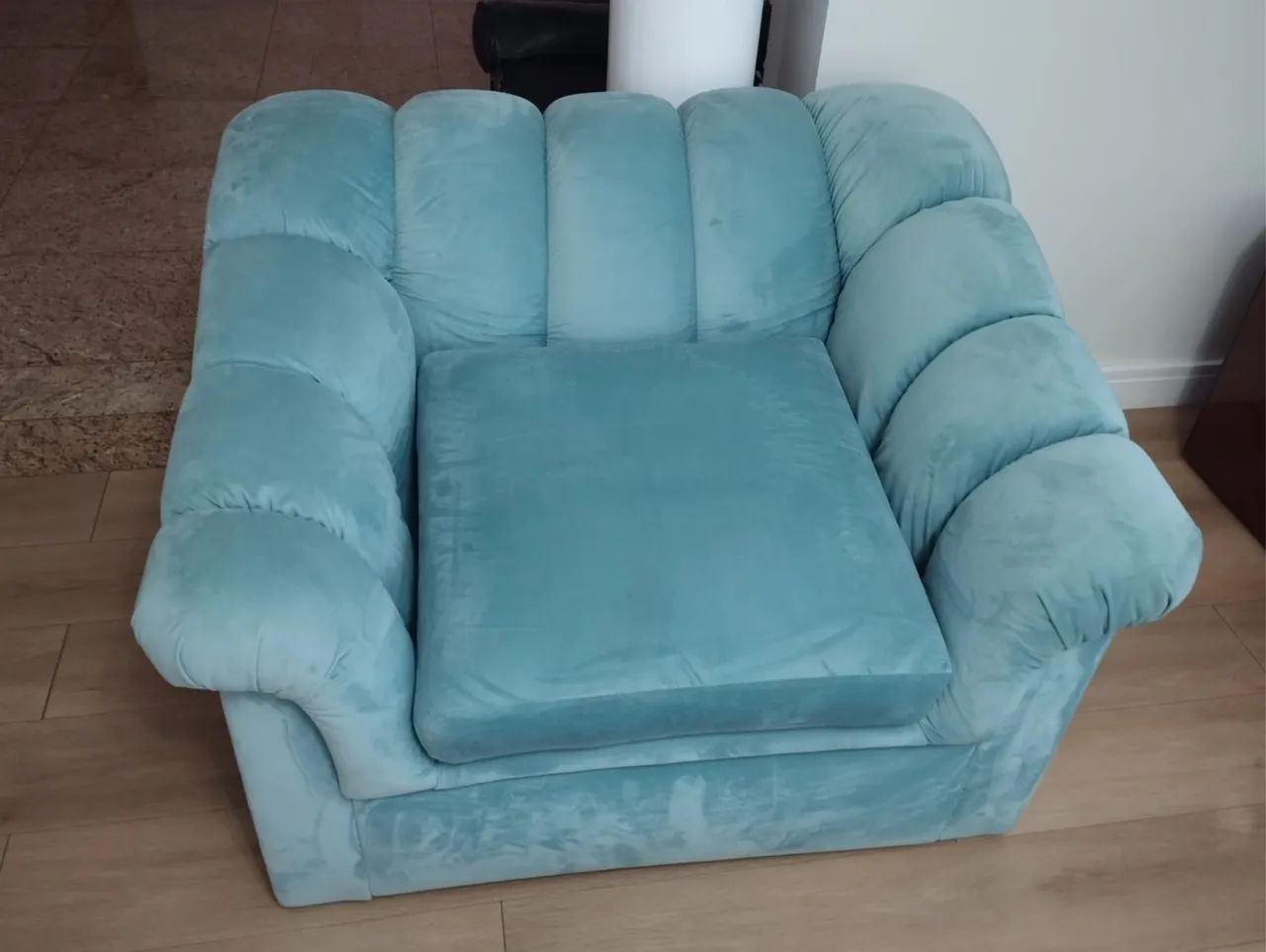 Conjunto de Sofás Canelado Veludo Turquesa (3+2+1 lugares) ? Retrô/Art Déco - Foto 4