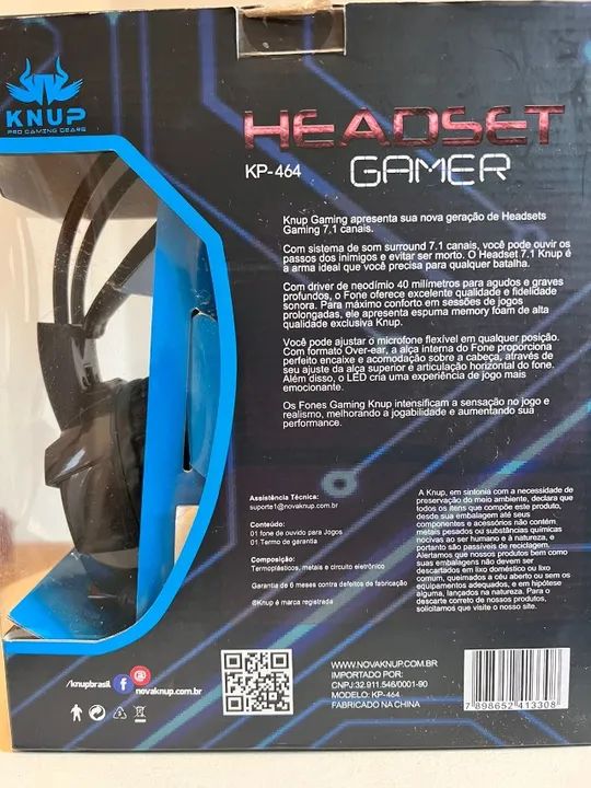 Fone de Ouvido Headset Gamer p/PC 7.1 KP-464 - Knup - Novo