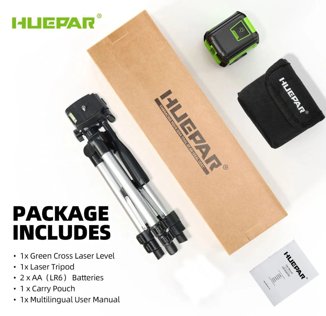 Nível laser 2 linhas Huepar com tripé Luz verde - Foto 6