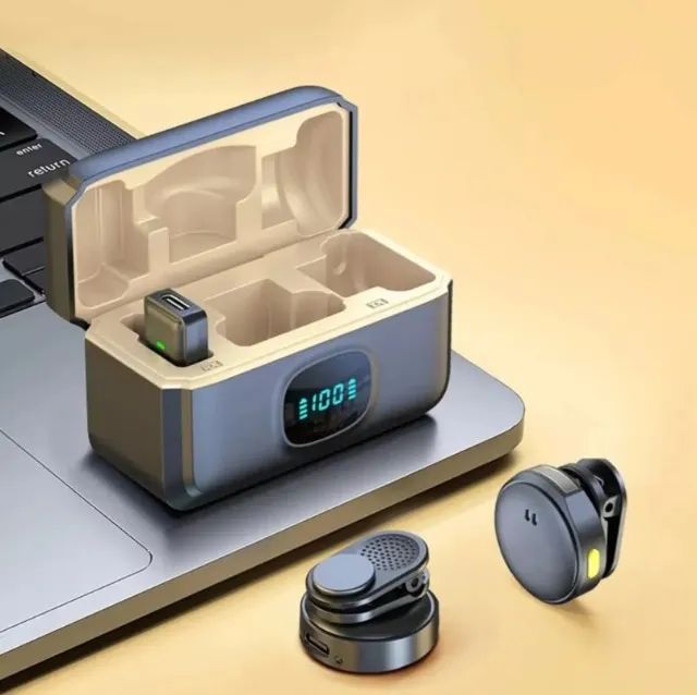 Microfone Duplo de Lapela Q8 s/ Fio USB-C p/ Smartphone - Foto 2