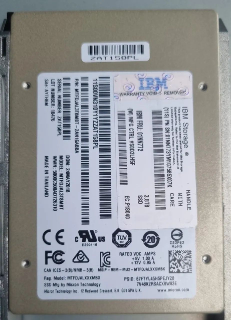 Ssd sas IBM 3.8tb pn 01nn772 a partir