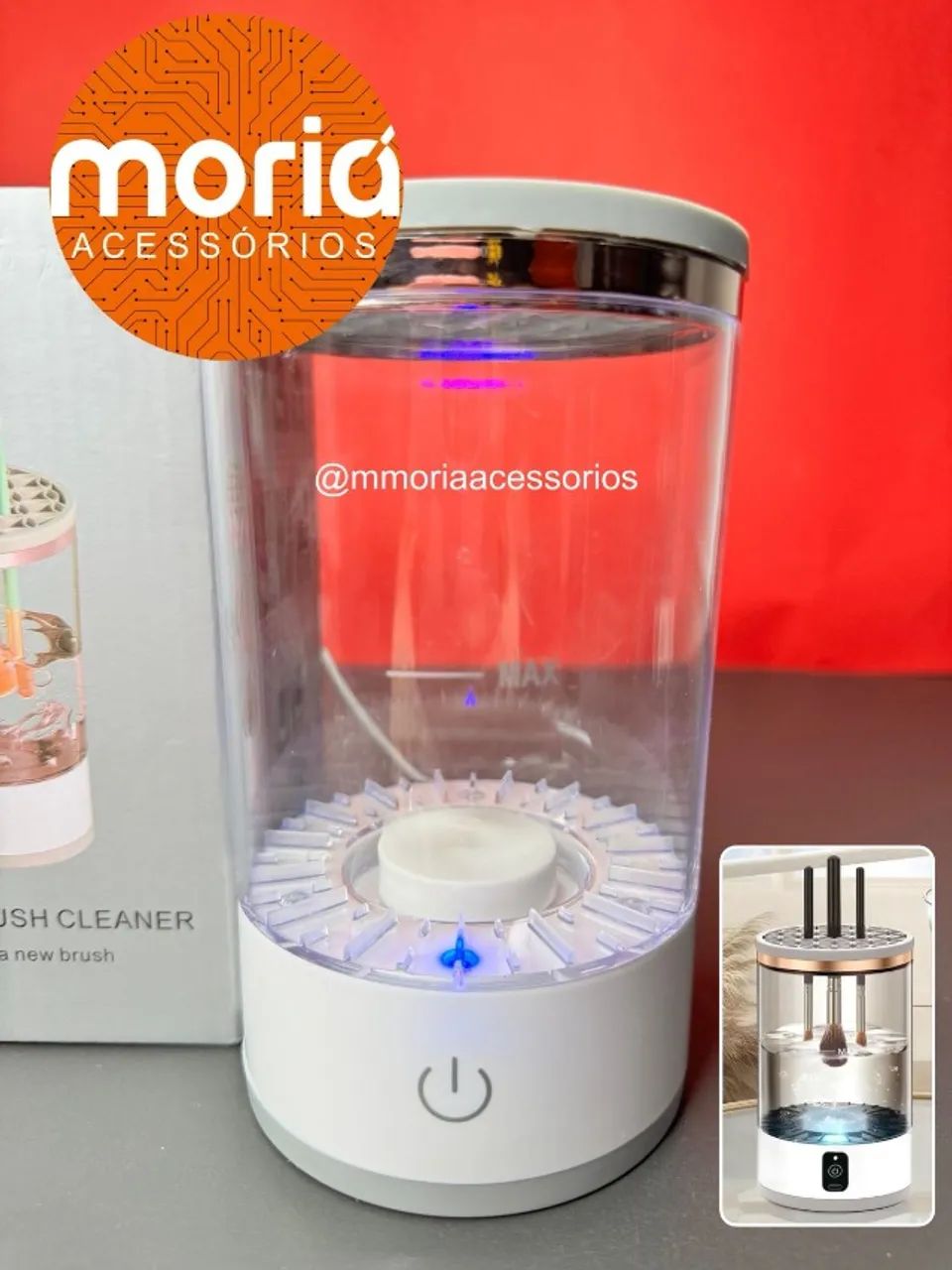 Limpador de Pincel Elétrico 3 em 1 Automático Lava Seca Armazena Esponja Maquiagem - Foto 3