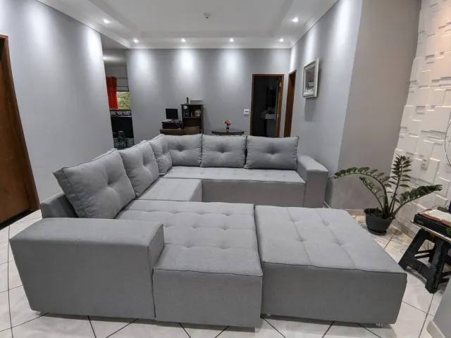 SOFA DE CANTO 7 LUGARES ESPUMA D33 TECIDO VELUDO PROMOÇAO DIA DAS MAES