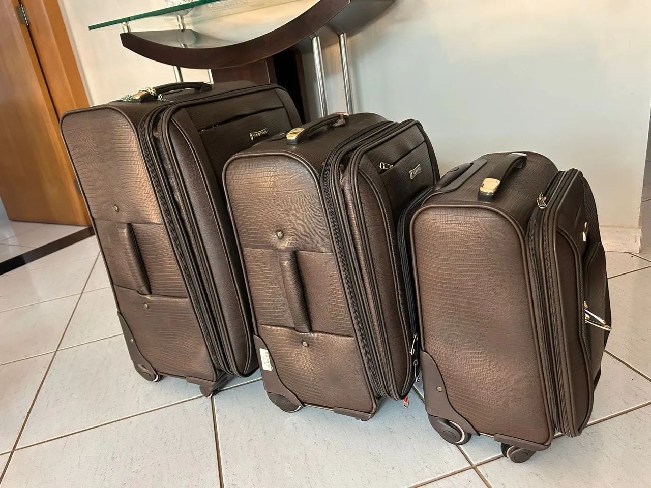 Conjunto de malas Sestini em couro marrom - Novo - Foto 2