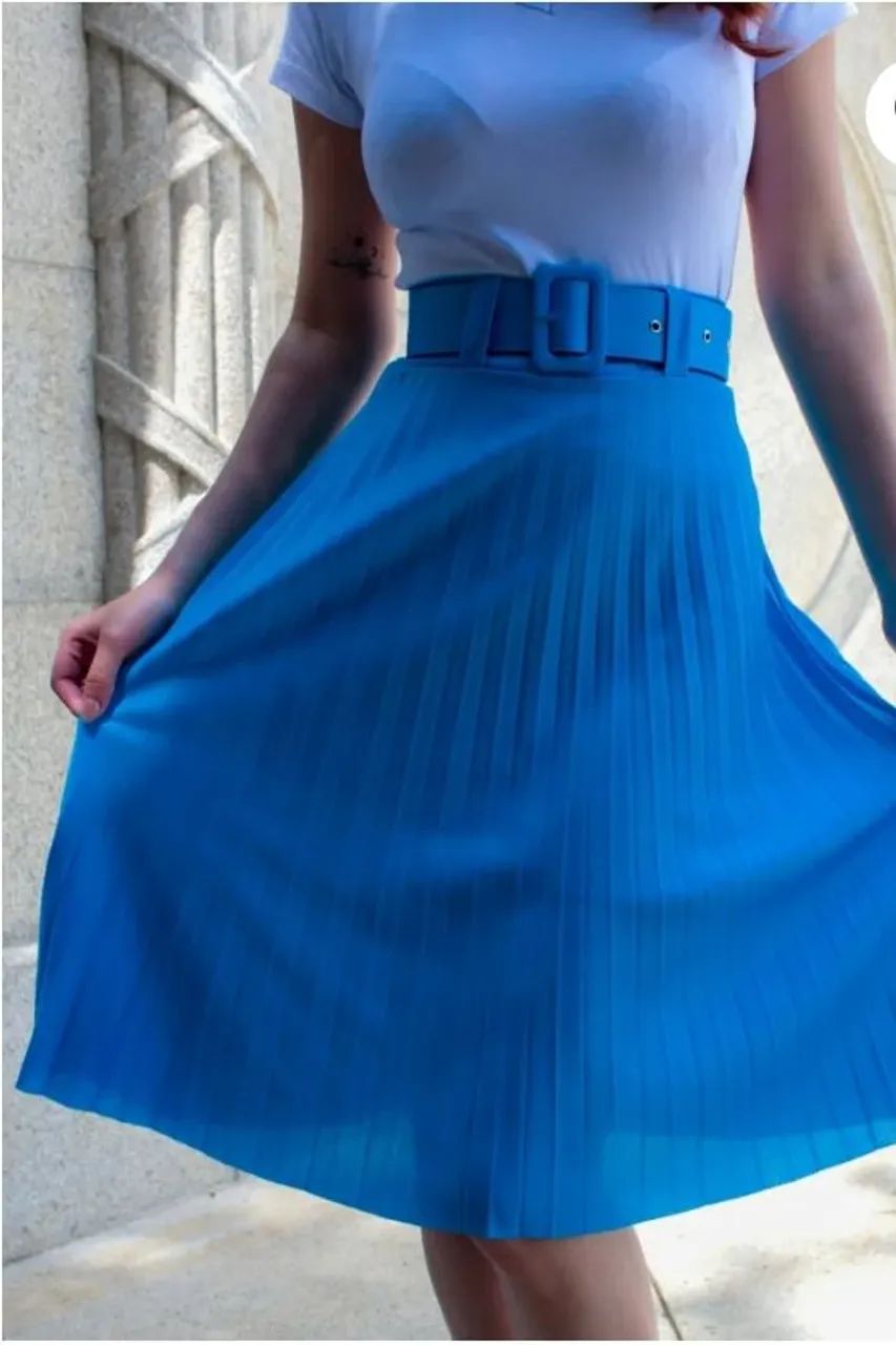 Saia Plissada Azul 
