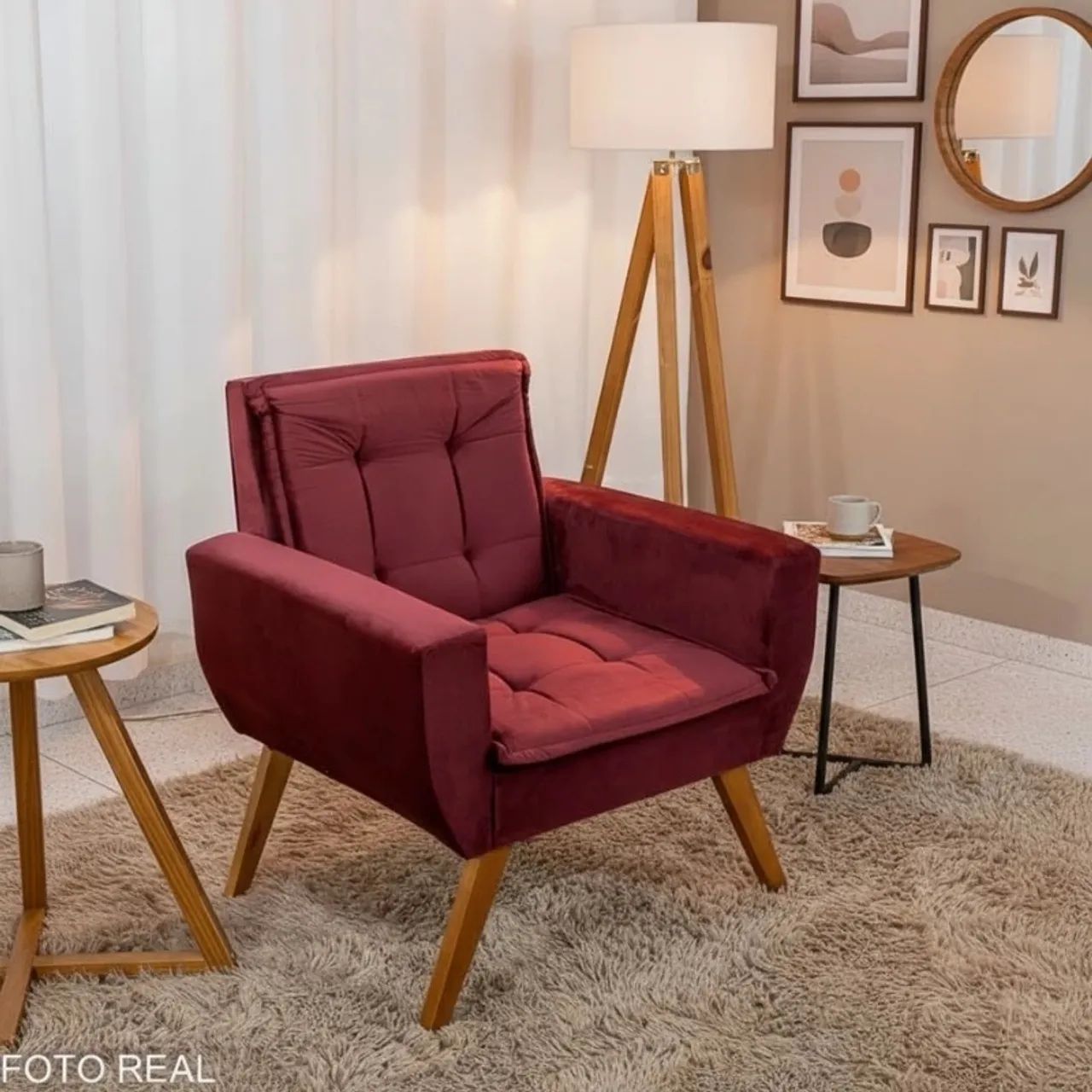 Poltrona Decorativa Veludo Bordô rf87