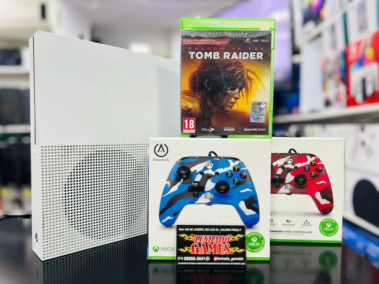 XBOX ONE S 1TB SEMI NOVO 2 CONTROLE 1 JOGO 3 MES DE GARANTIA 