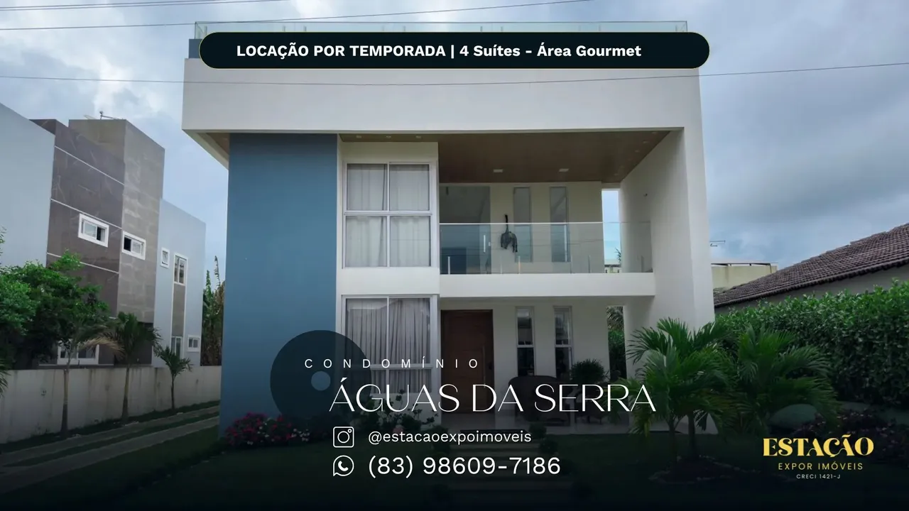 ÁGUAS DA SERRA | Casa para Locação por Temporada com 4 Suítes e Área Gourmet - Bananeiras/