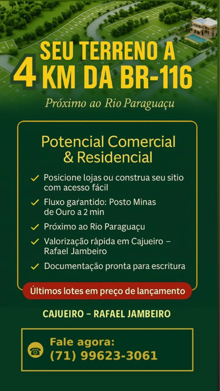 Loteamento para Casa sítio, posto de gasolina, ponto comercial