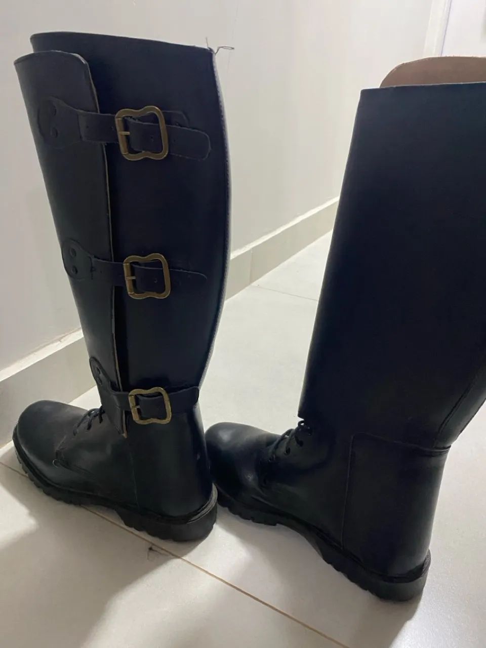 Botas longas de couro montaria - Preto