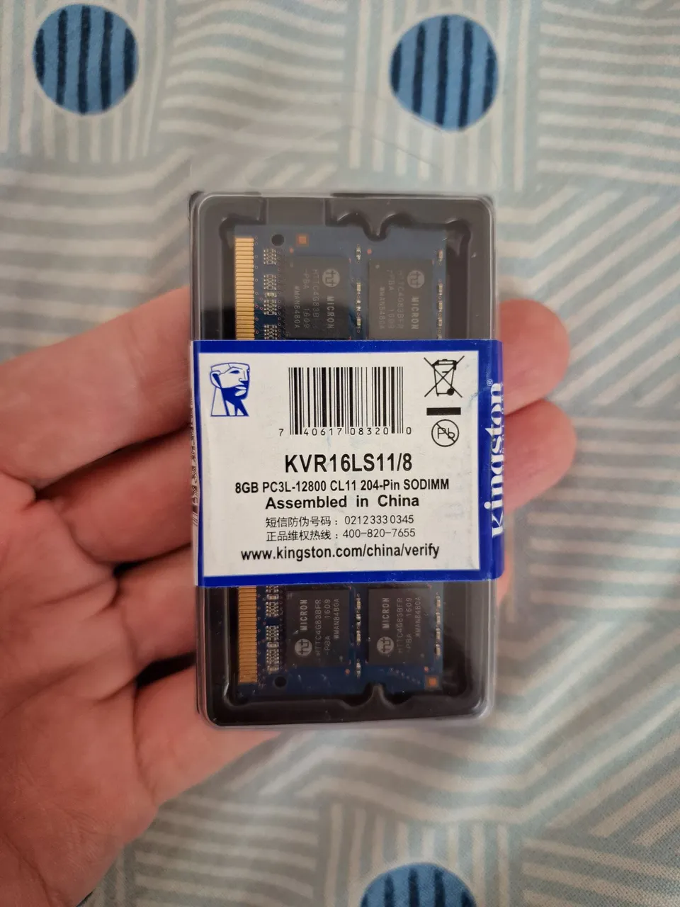 1 Memória Ram Kingston, 8GB DDR3L 1600MHZ.