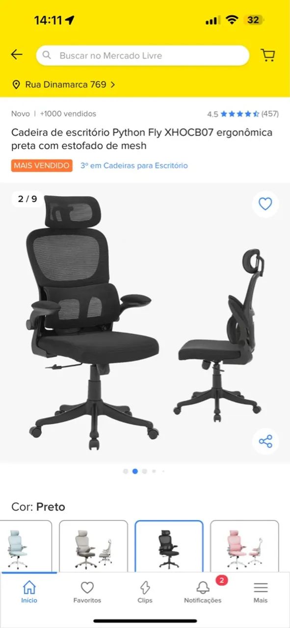 Cadeira de Escritório Ergonômica Python Fly XHOCB07 - Preta - Foto 2