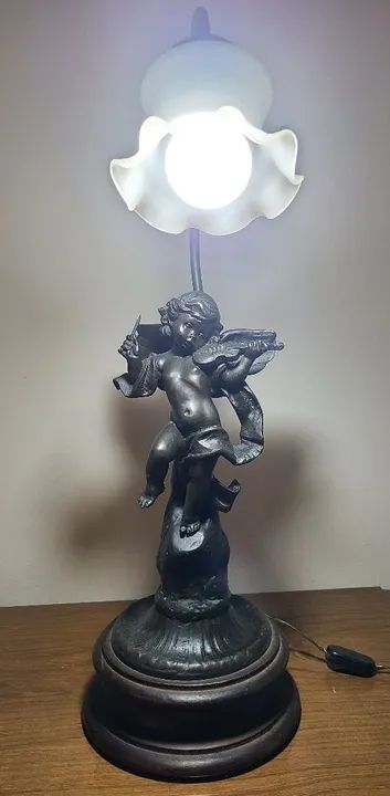 Maravilhosa Luminária / Abajur Querubim Petit Bronze