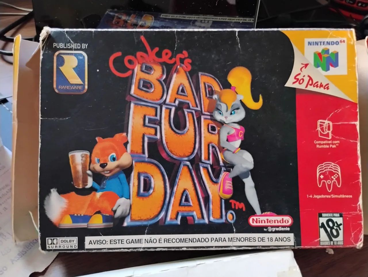 CONKER'S BAD FUR DAY - GRADIENTE NACIONAL JOGO CARTUCHO (CIB) ITEM DE QUALIDADE EXTREMA