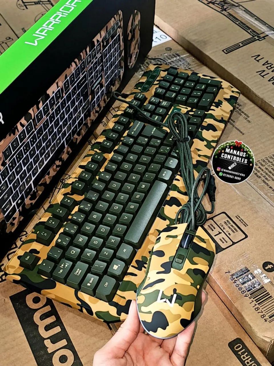 Kit teclado e mouse gamer camuflado 