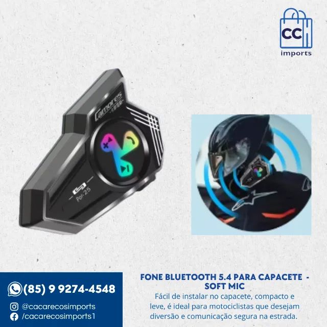 Fone Bluetooth 5.4 para Capacete de Moto - Soft mic