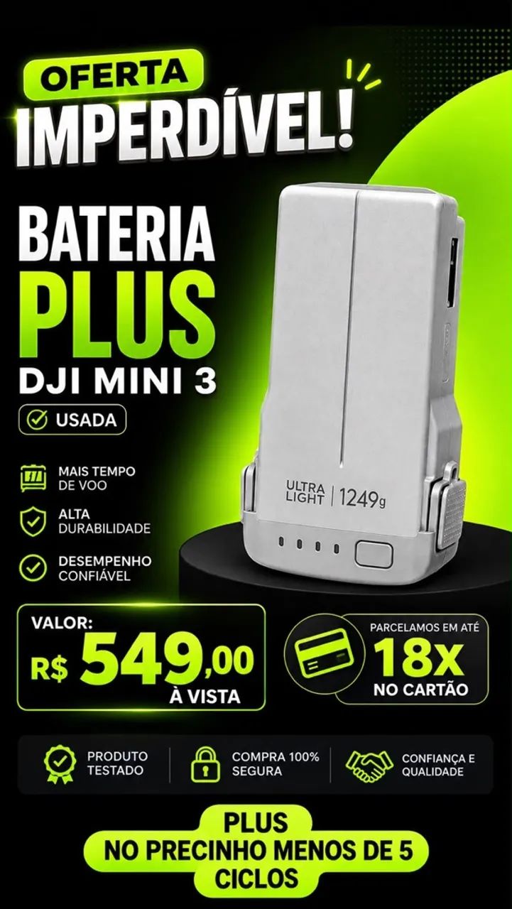 Bateria Semi Nova (Menos 10 ciclo) Dji Mini 3/3Pro/4Pro ( Em até 18x) 