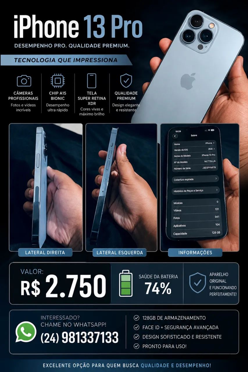Vende-se iPhone 13 Pro semi novo