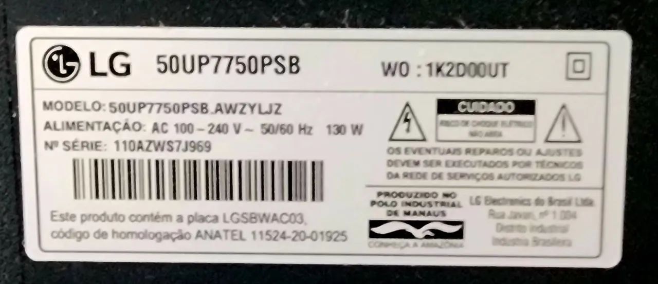 Smart TV LG de 50 polegadas (modelo 50UP7750PSB) com Led quebrado. - Foto 3