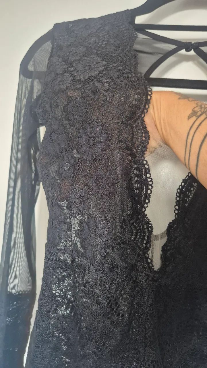 Body Duloren Renda Honey Bee Feminino - Preto - Foto 5