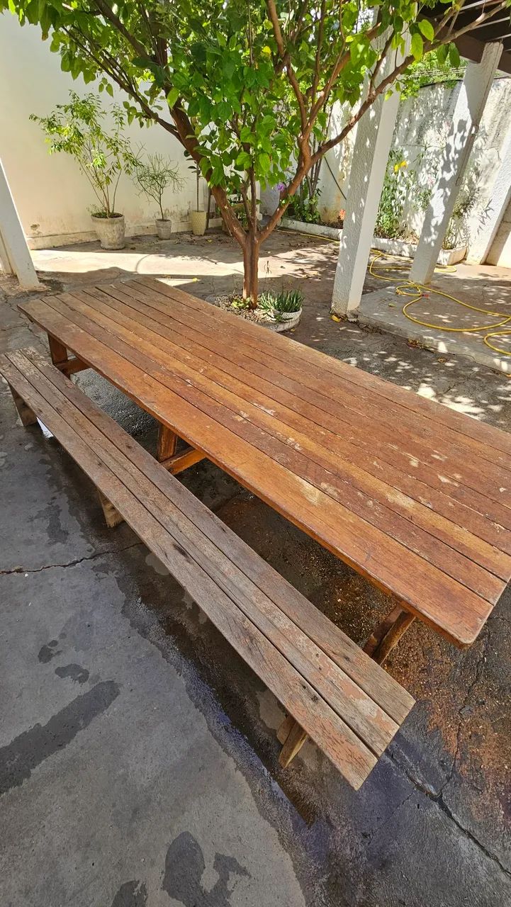 Mesa rústica de madeira maciça + 2 bancos - Foto 2