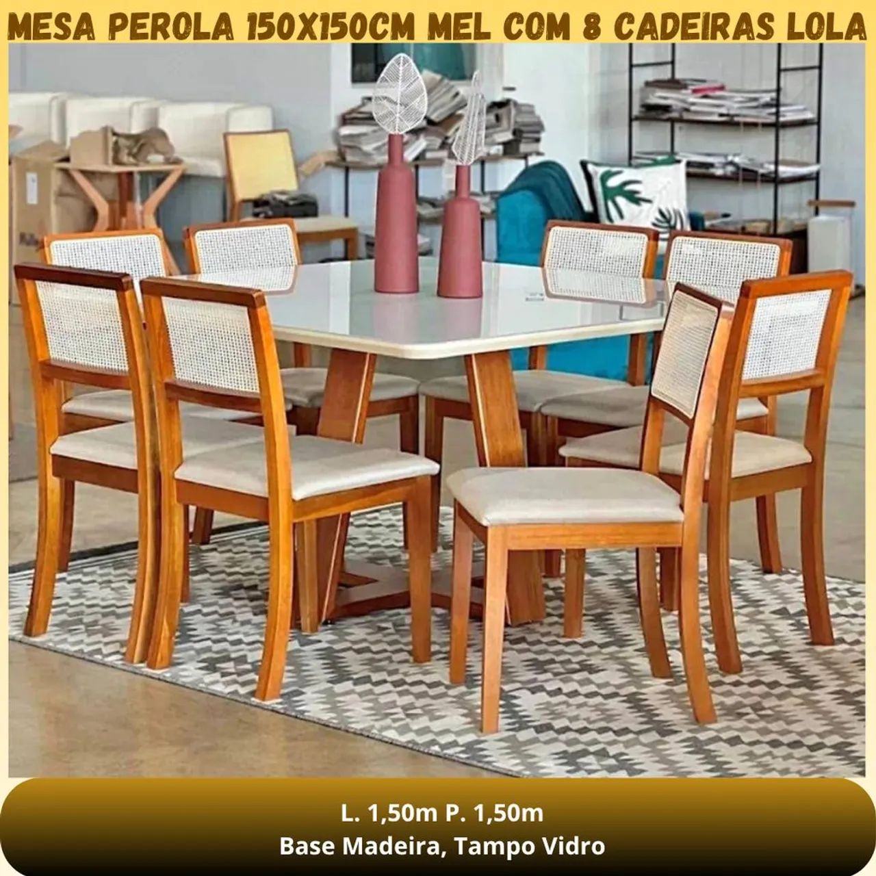 Mesa pérola c/8 cadeiras Lola telinha 