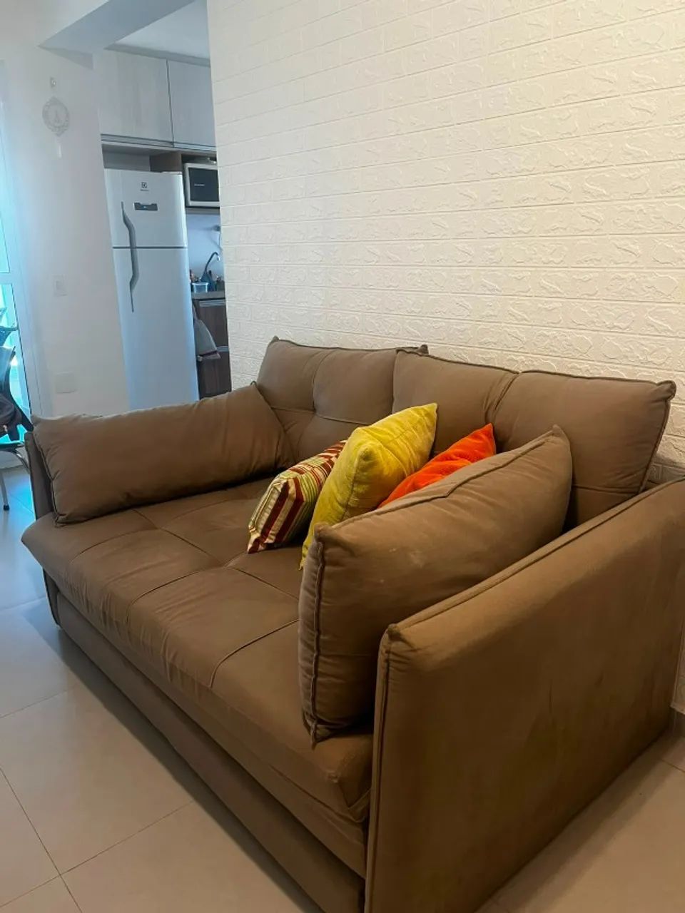  Sofá Cama Chaise Suede Caramelo - Pouco usado - Foto 4