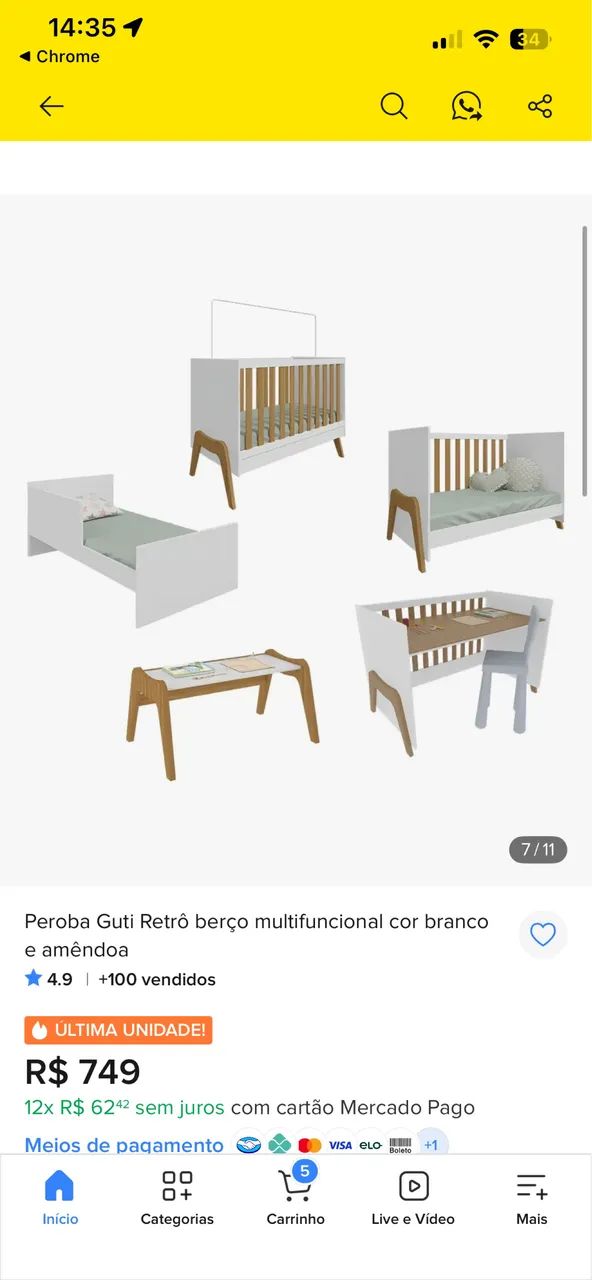 Berço 5 em 1 multifuncional guri