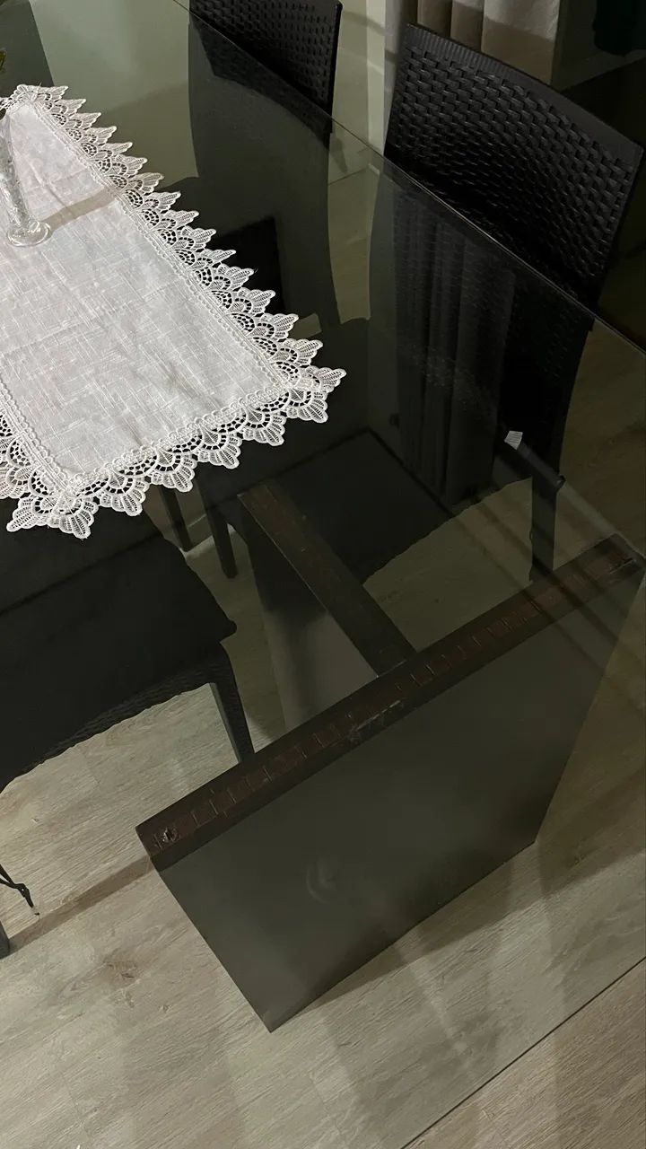 Mesa de Jantar com Tampo de Vidro e Base em Madeira / MDF (Apenas a Mesa) - Foto 5