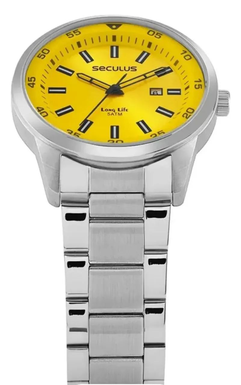 Relógio Seculus Prateado Amarelo - Foto 5