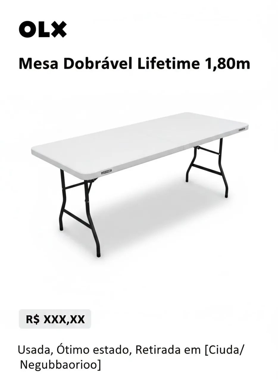  Mesa Dobrável Vira Maleta 1,80m - Reforçada e Prática