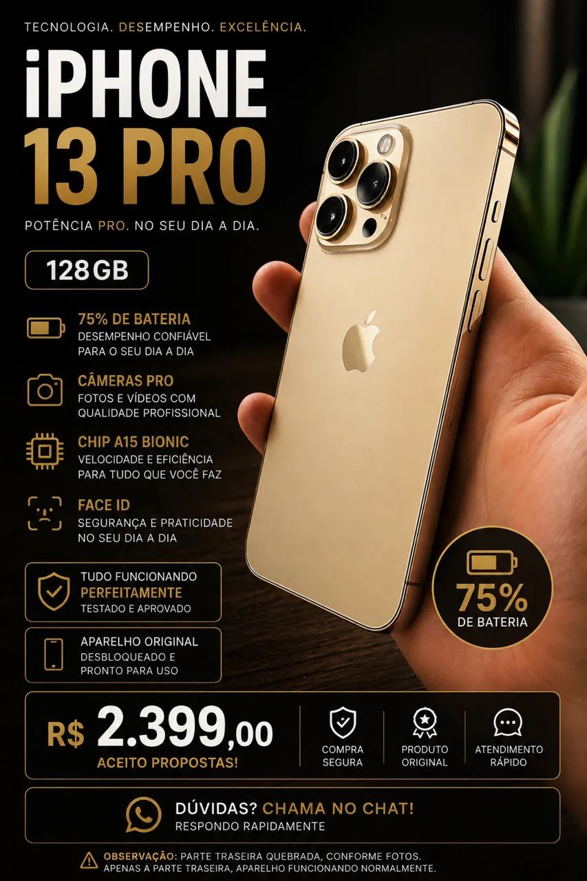 iPhone 13 Pro / 75% de bateria / 128gb - Foto 3