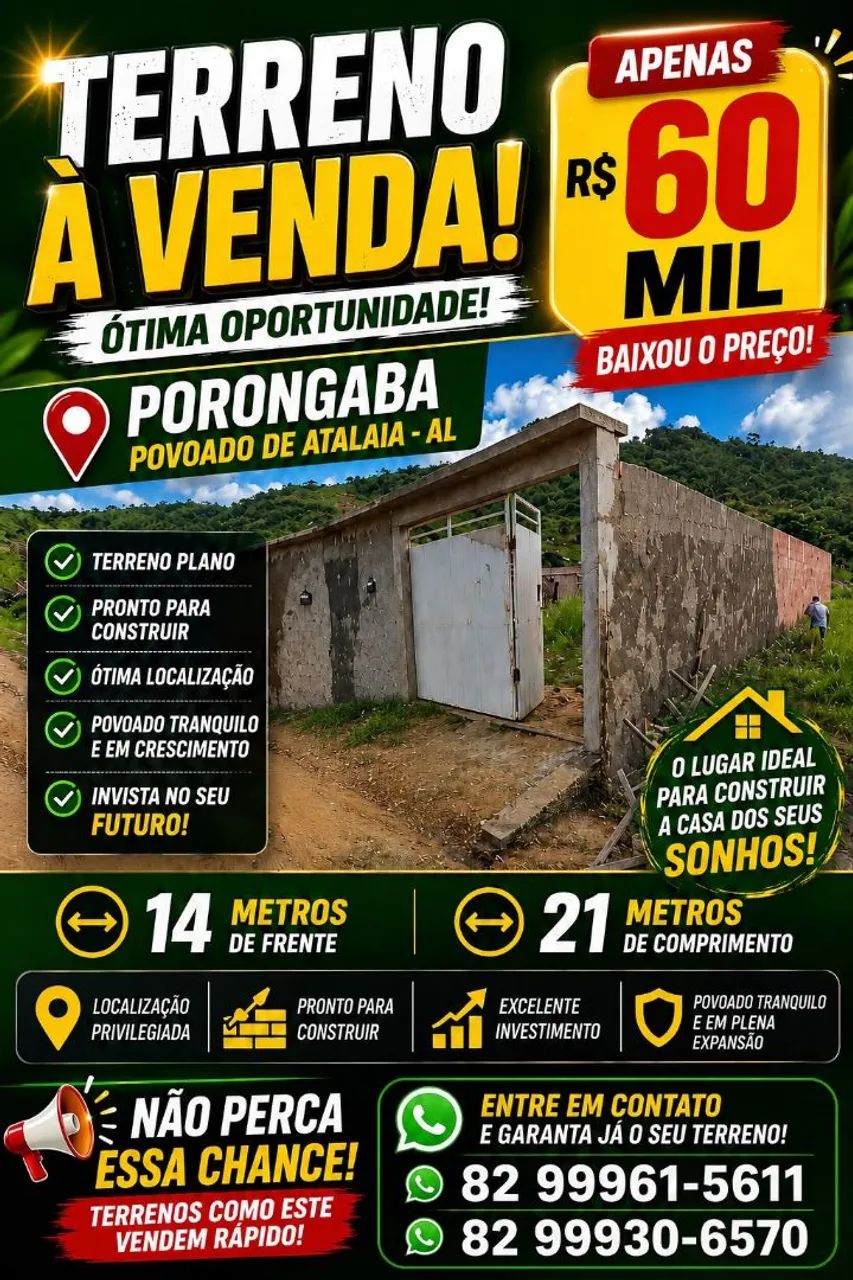 VENDO TERRENO POVOADO DE ATALAIA