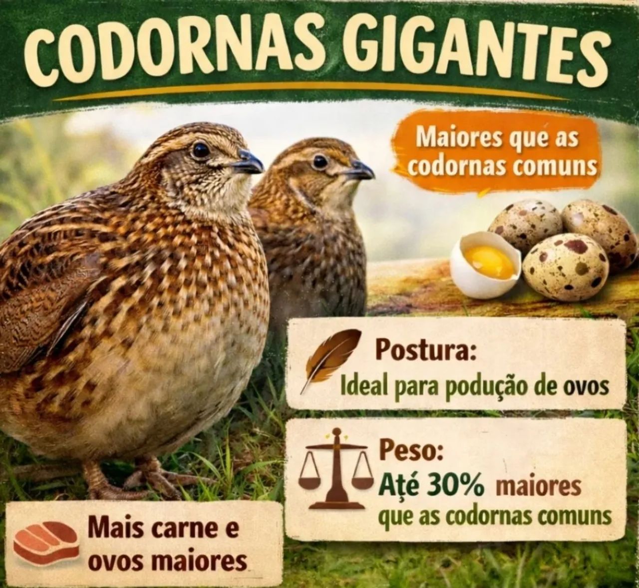 Codorna gigante balão parda e Silver importada.
