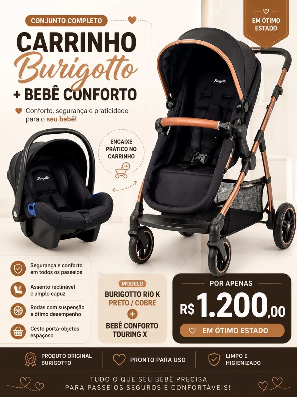 Carrinho + bebê conforto 