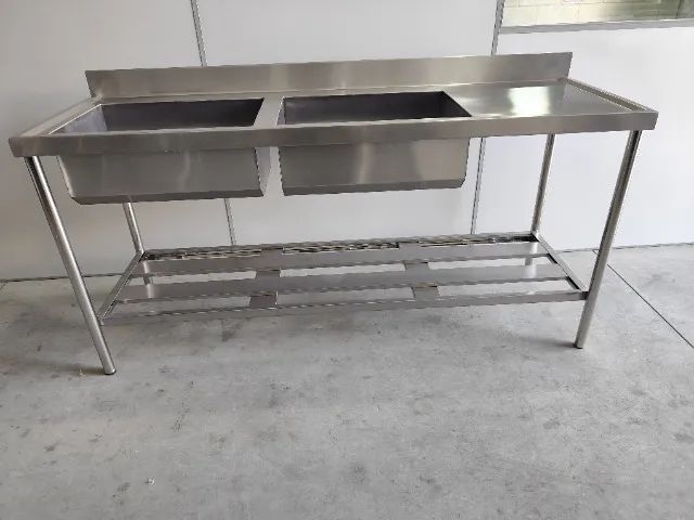 Pia Inox Reforçada 2,20x0,60x0,90 com 2 Bojos  - Foto 2
