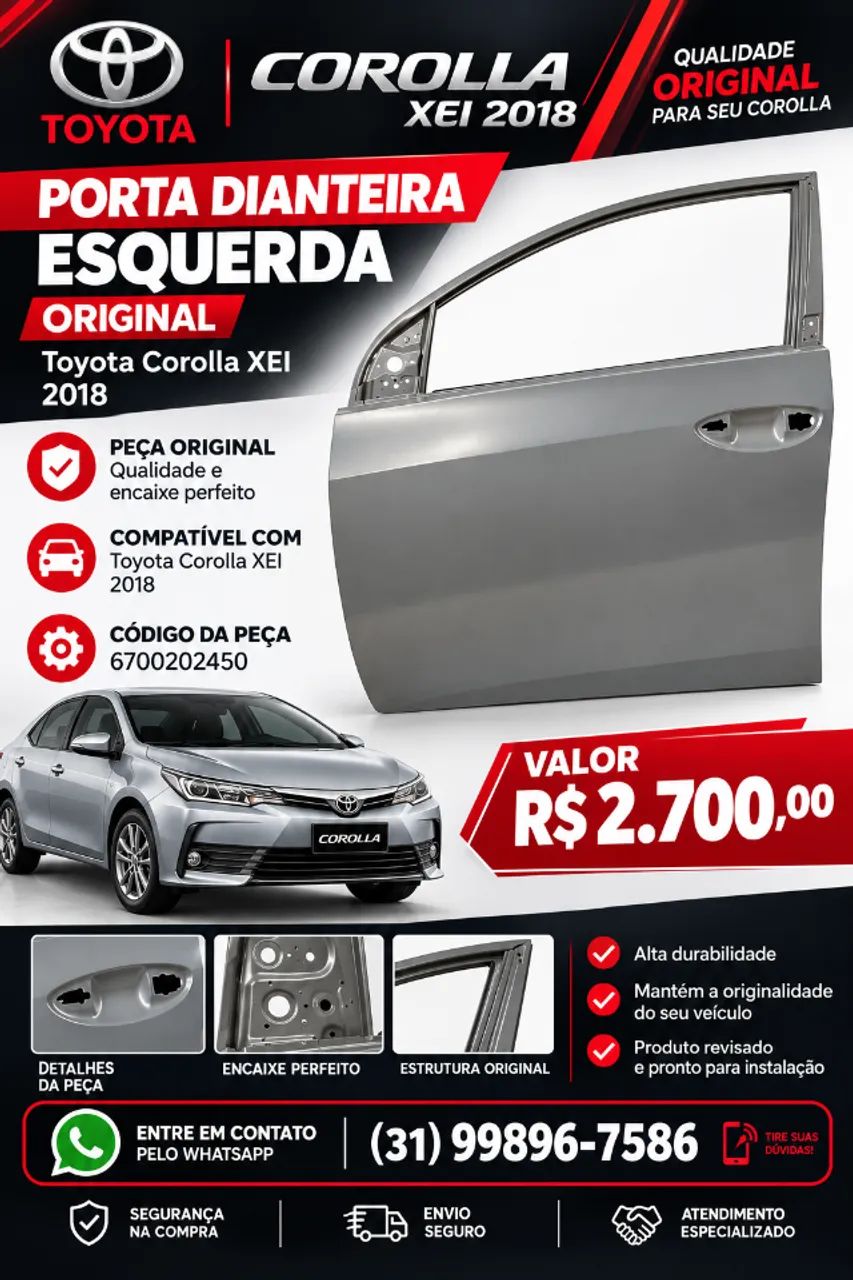 Porta Dianteira Esquerda Corolla Xei 2018  - Foto 5