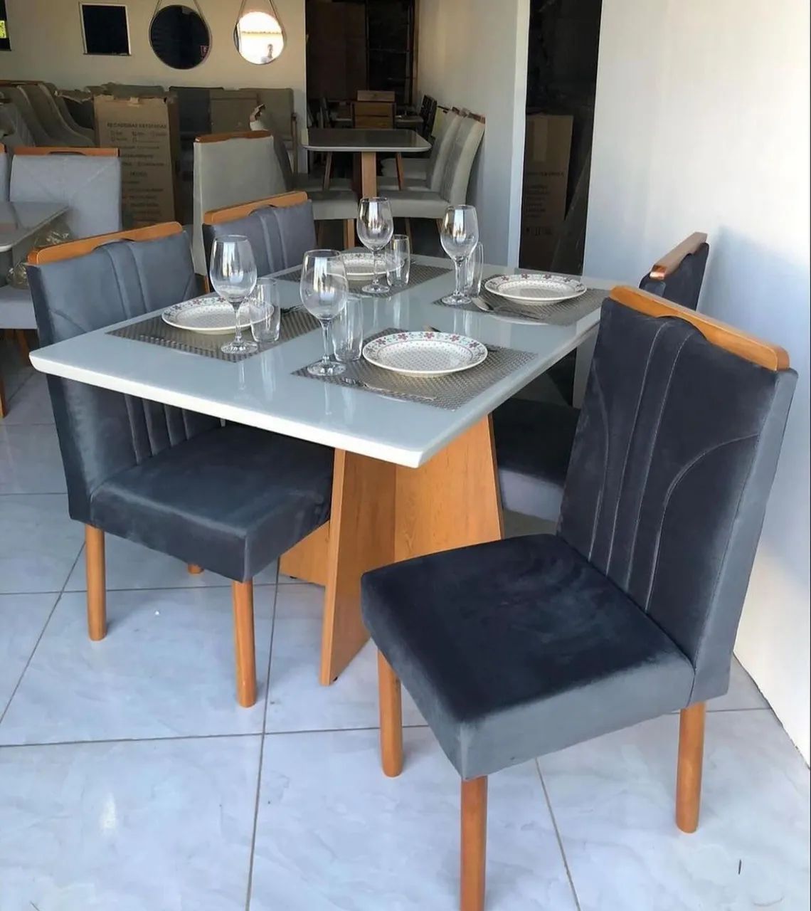 Mesa de Jantar Alice 120x90 com 4 Cadeiras