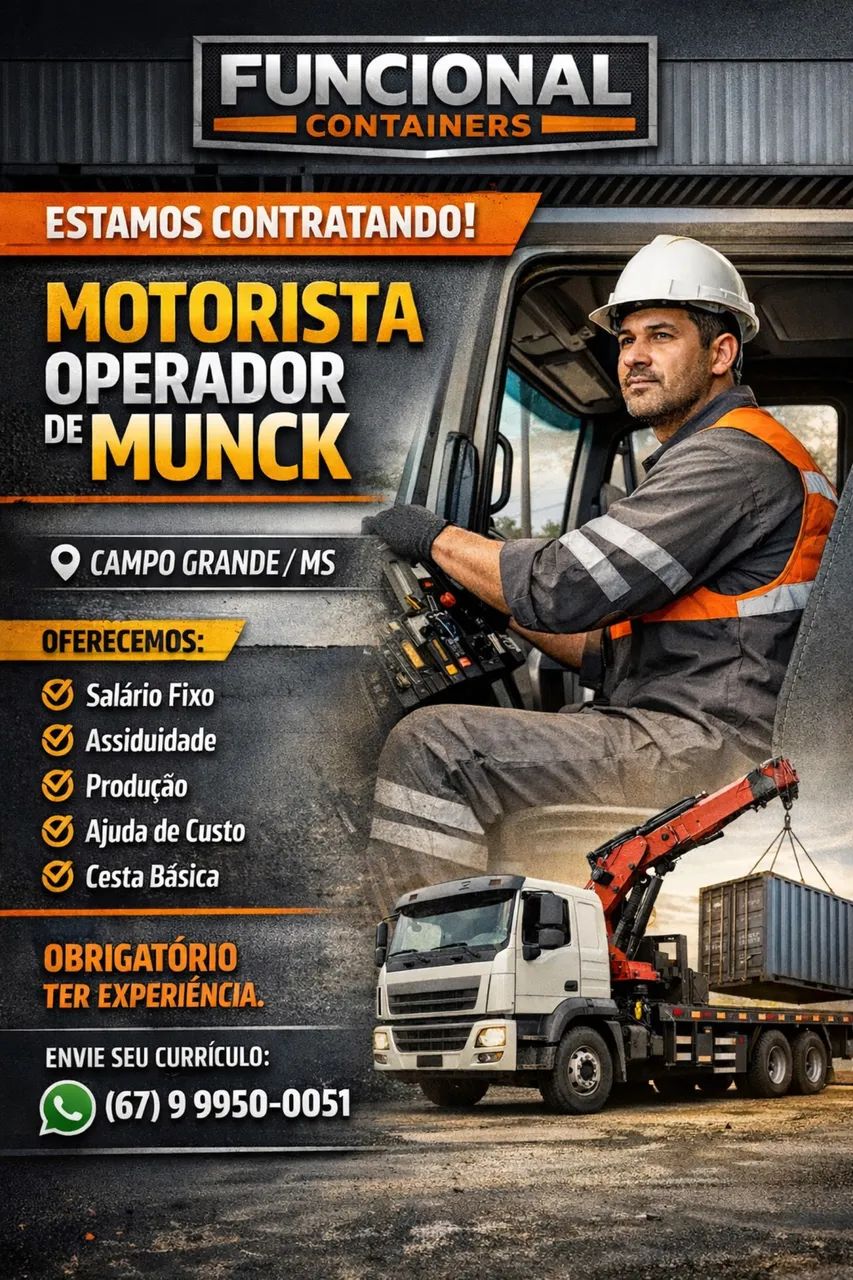 Contrata-se Motorista Operador Munck